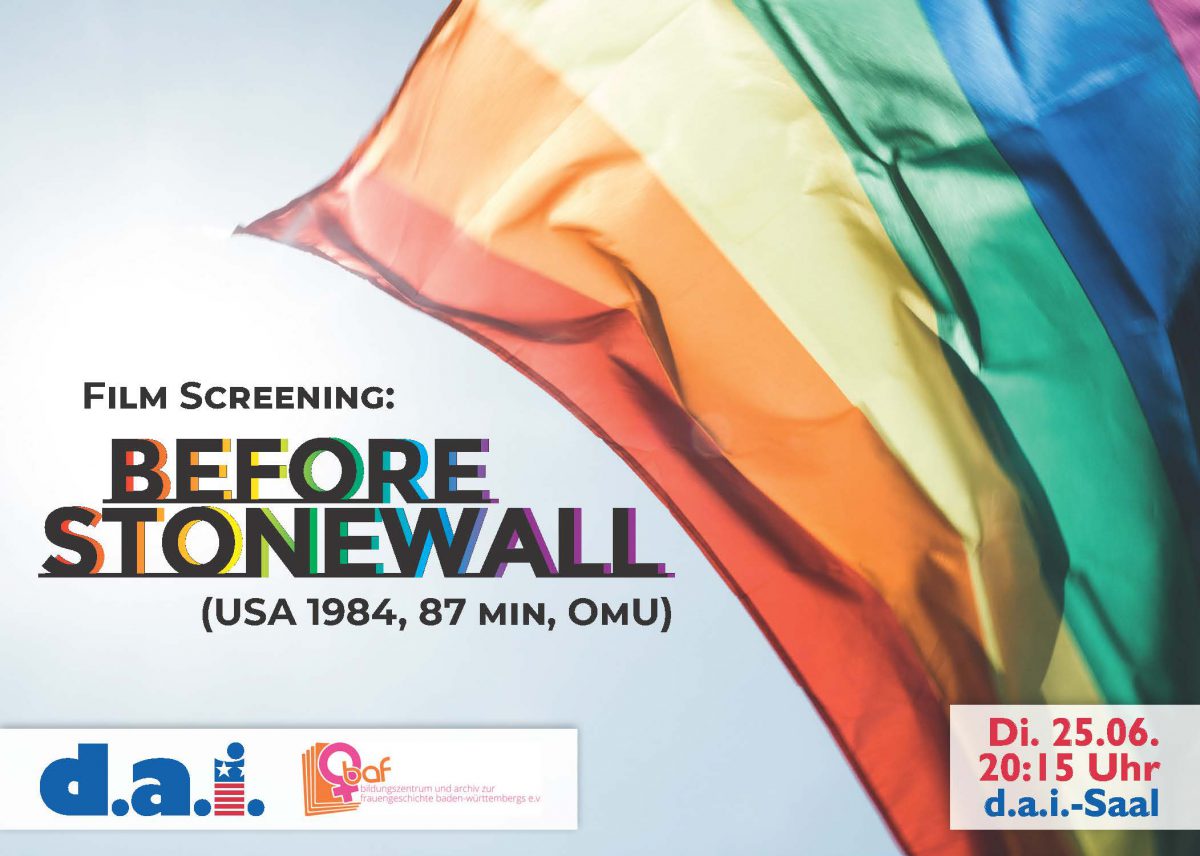 Vielfach ausgezeichneter Dokumentarfilm „Before Stonewall“ am Dienstag, den 25.6.2019 um 20:15 Uhr im d.a.i.